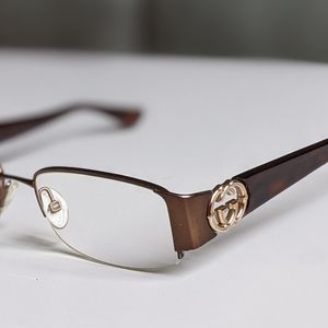 Gucci Eyeglass Half Frame Brown & Gold